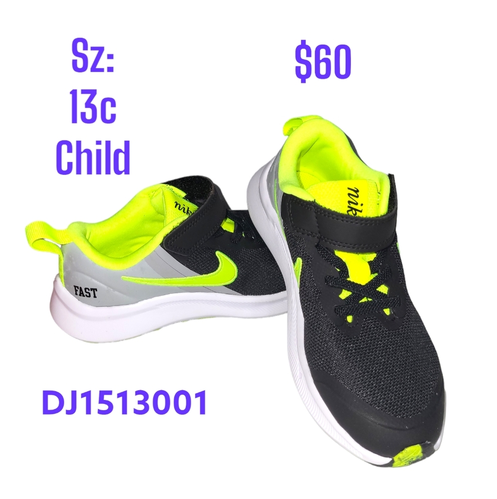 Nike Star Runner 3 Play Sz 13c Black & Green Sneaker / Shoe / Toddler / Baby NWT